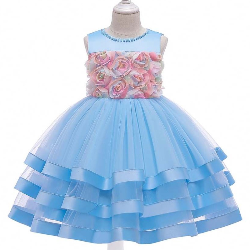 2020 Nejnovější dívkyna šaty Pásové šaty Dress Kids Floral Layered Designs Ball šaty pro děti L5196