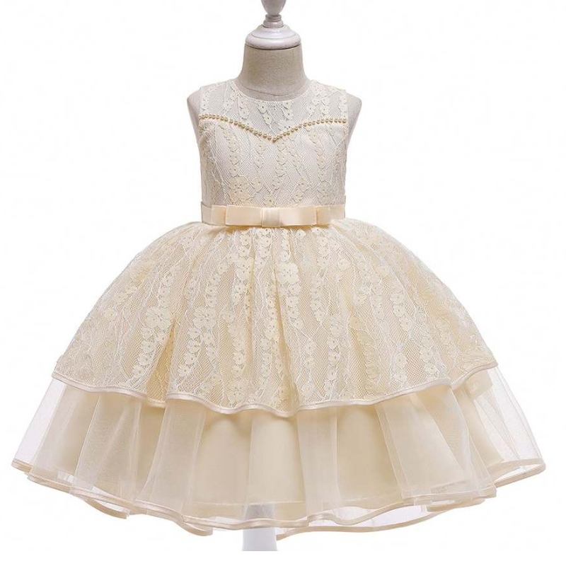 Baige Kids Clothing Nový design Summer White Bílé rukávely Girl \\'s Wear Party Dress L5208