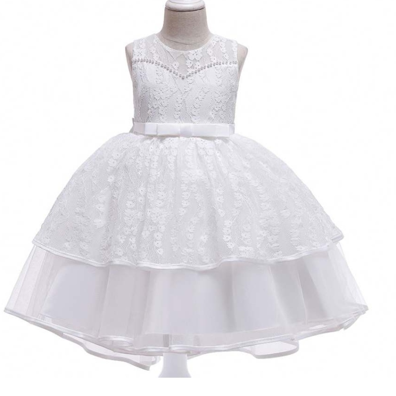 Baige Kids Clothing Nový design Summer White Bílé rukávely Girl \\'s Wear Party Dress L5208