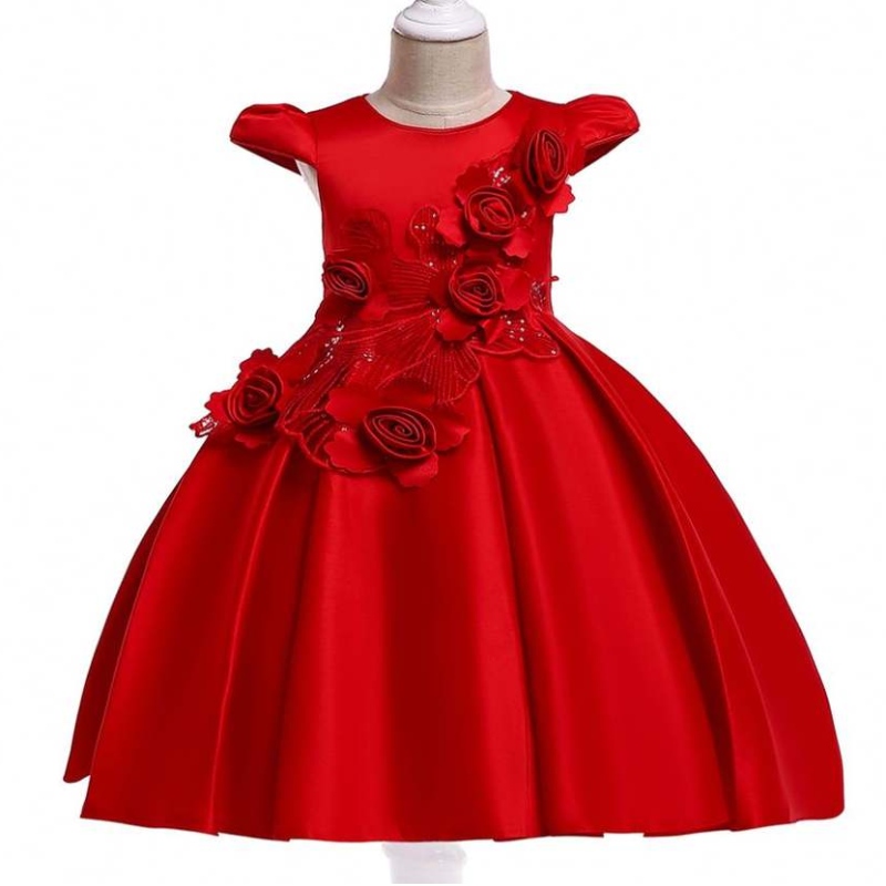 Evropský styl Flower Girl Dress for Wedding Lovely Baby Girls Designs for Birthday Kids Child Fluffy Party Šatyna 3 roky L5070