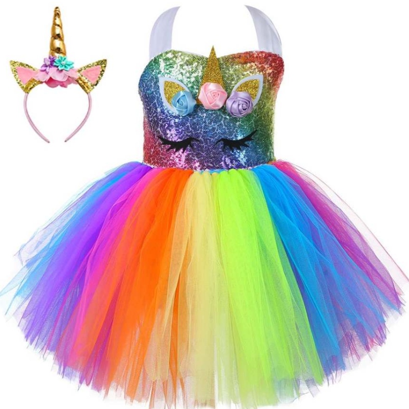 2021New Unicorn flitry Baby Kid Clothing Lovely Princess Party Tutu šaty djs107