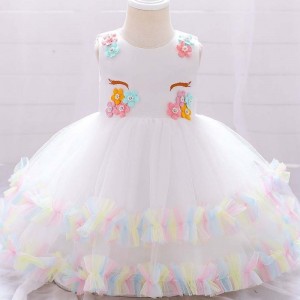Baige White Unicorn kojenecké batolata Frock Frock Summer Baby Girls Christening Křest šaty djs025