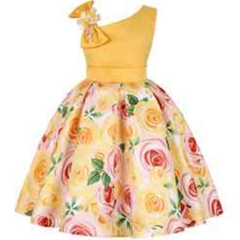 2021 bez rukávů malé holčičky šatynové letní tiskové květinové princezna šaty bavlněné frock design 1863