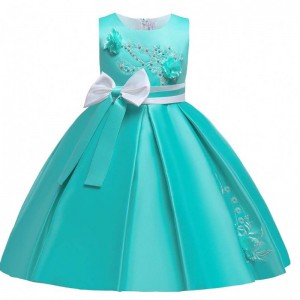 Baige New Design Flower Girls Girls Empoidery Bow šaty děti svatební večerní plesové šaty
