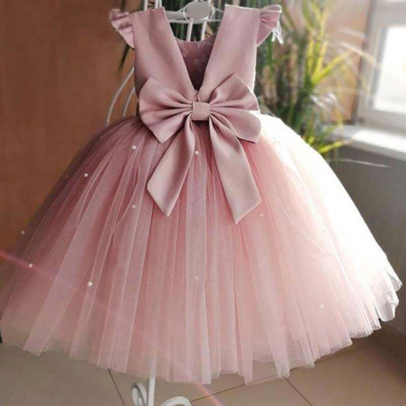 Baige Summer Cap Ruffles rukáv bavlněný pupenový rukáv šaty formální malé dívky šaty pro dítě kojenecké děti děti