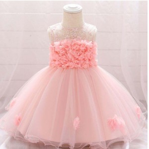 Baige New Frock Designs Girls \\\\ \'Oděvnovorozený květ děti párty oblečení křest šaty l1920xz