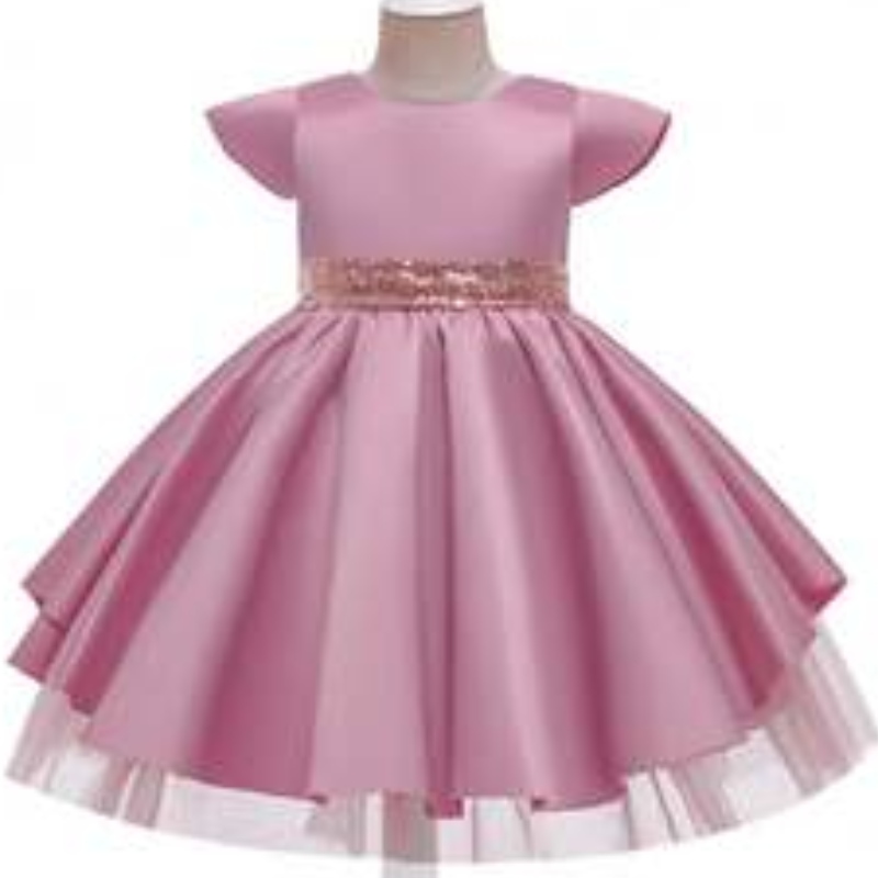 Baige 8 barev Nové dívky Bow Lace Princess Dress Summer Sequinovanénarozeninové párty oblečení