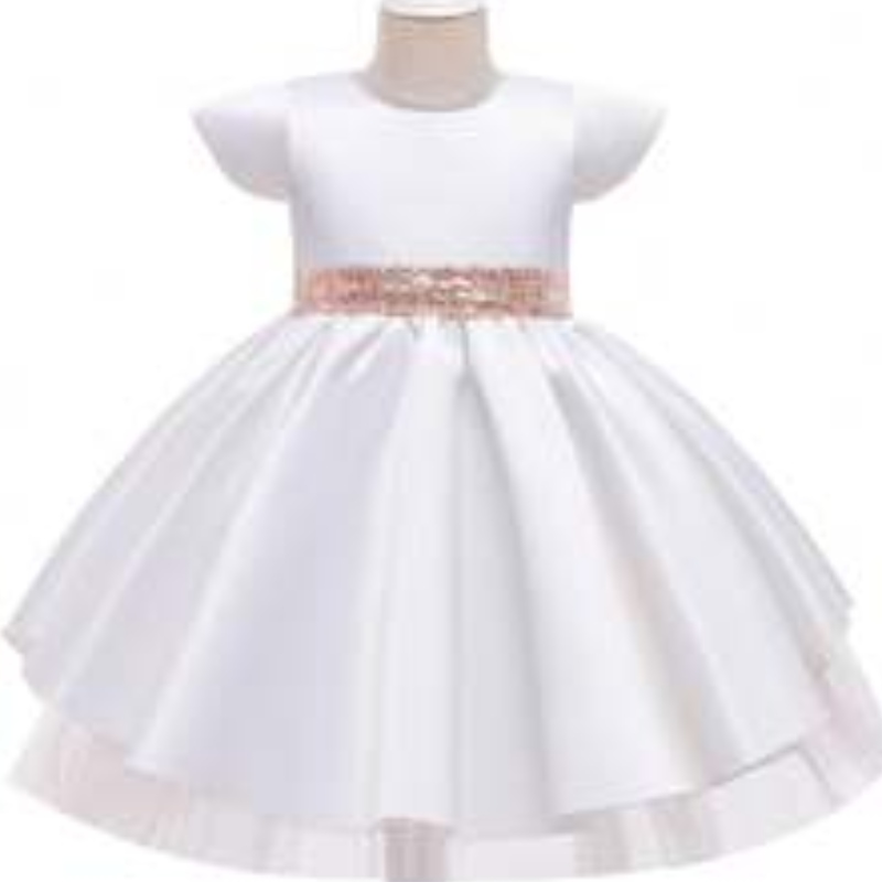 Baige 8 barev Nové dívky Bow Lace Princess Dress Summer Sequinovanénarozeninové párty oblečení