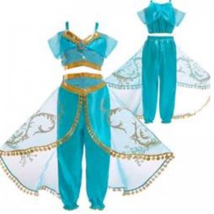 Baige Aladdin Cosplay Princess Jasmine Costume Girls Tops and Pants Oděv s parukami BX1625