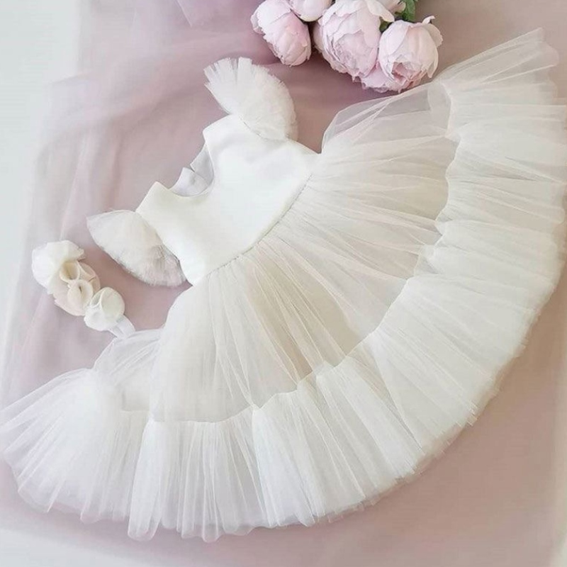 Baige Hot Sale White Flower Girl TUTU TUTU PARTY DRATERED PUFFY BIRTHDAY BALL GOWN