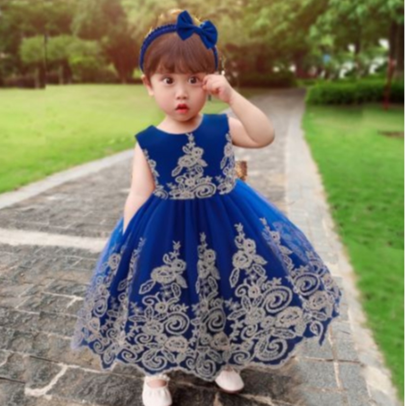 Baige New Lace Frock Kids Party Wear 0-6-letear Flower Girl Narozenická párty plesové šaty l2023xz