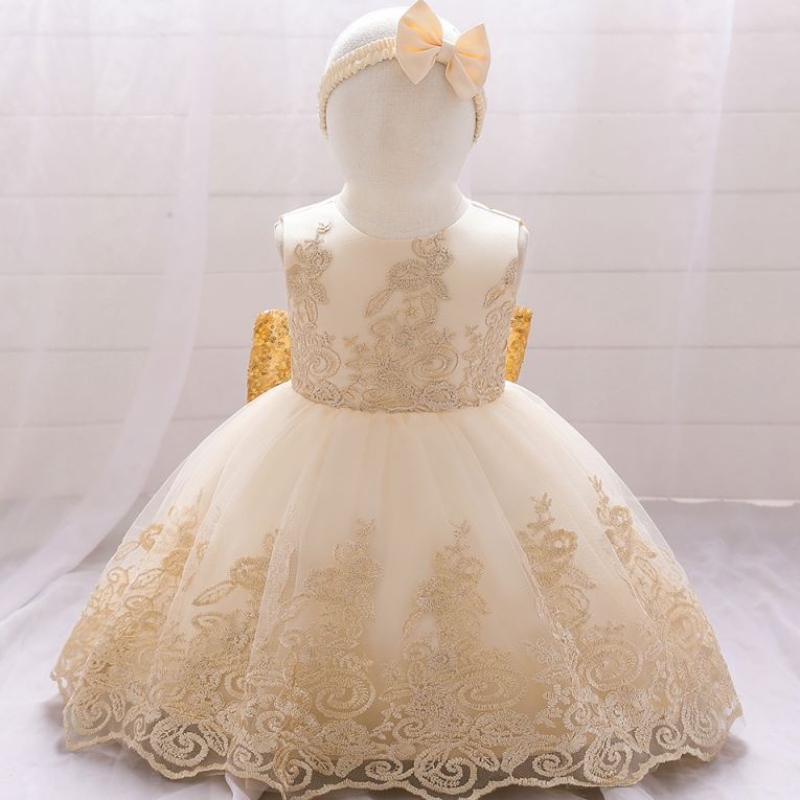 Baige New Lace Frock Kids Party Wear 0-6-letear Flower Girl Narozenická párty plesové šaty l2023xz