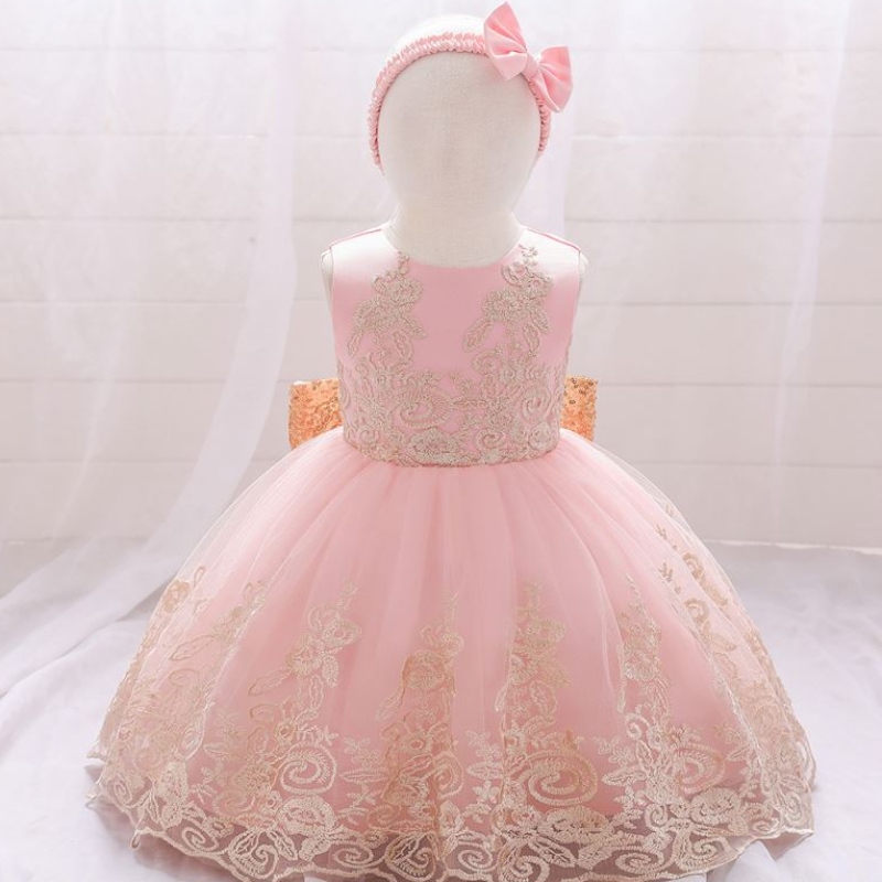 Baige New Lace Frock Kids Party Wear 0-6-letear Flower Girl Narozenická párty plesové šaty l2023xz