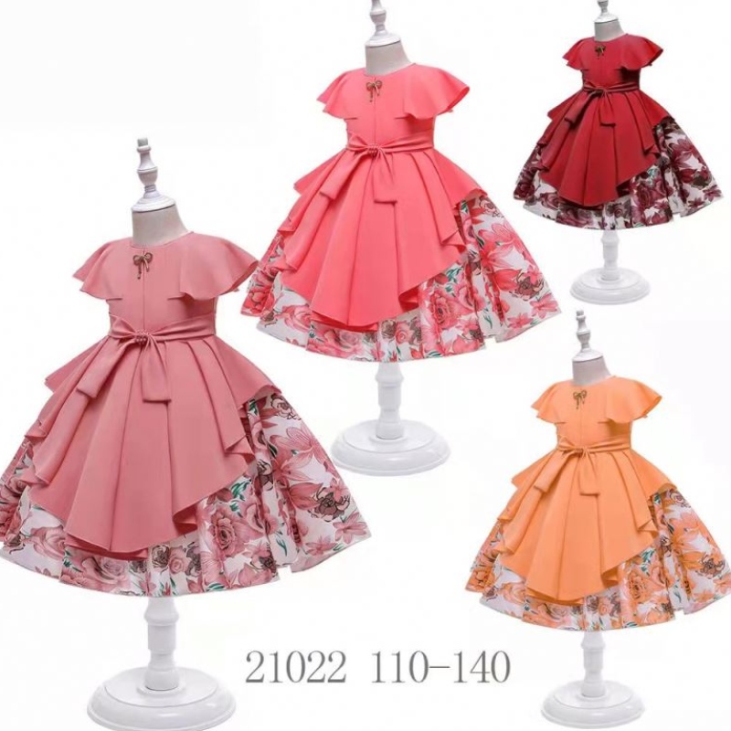 V zásobě dětské korálky saténové dívky Dress Kids Frock Design Children Cny oděvy 21022