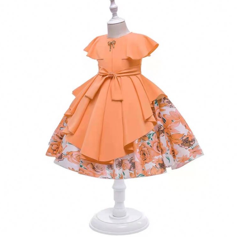 V zásobě dětské korálky saténové dívky Dress Kids Frock Design Children Cny oděvy 21022