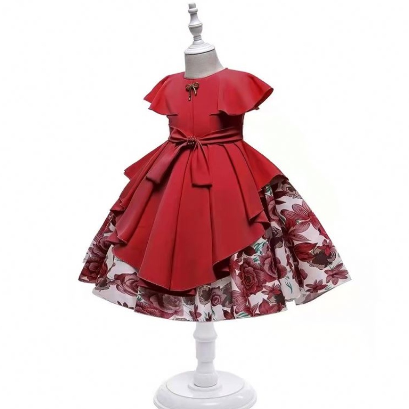 V zásobě dětské korálky saténové dívky Dress Kids Frock Design Children Cny oděvy 21022