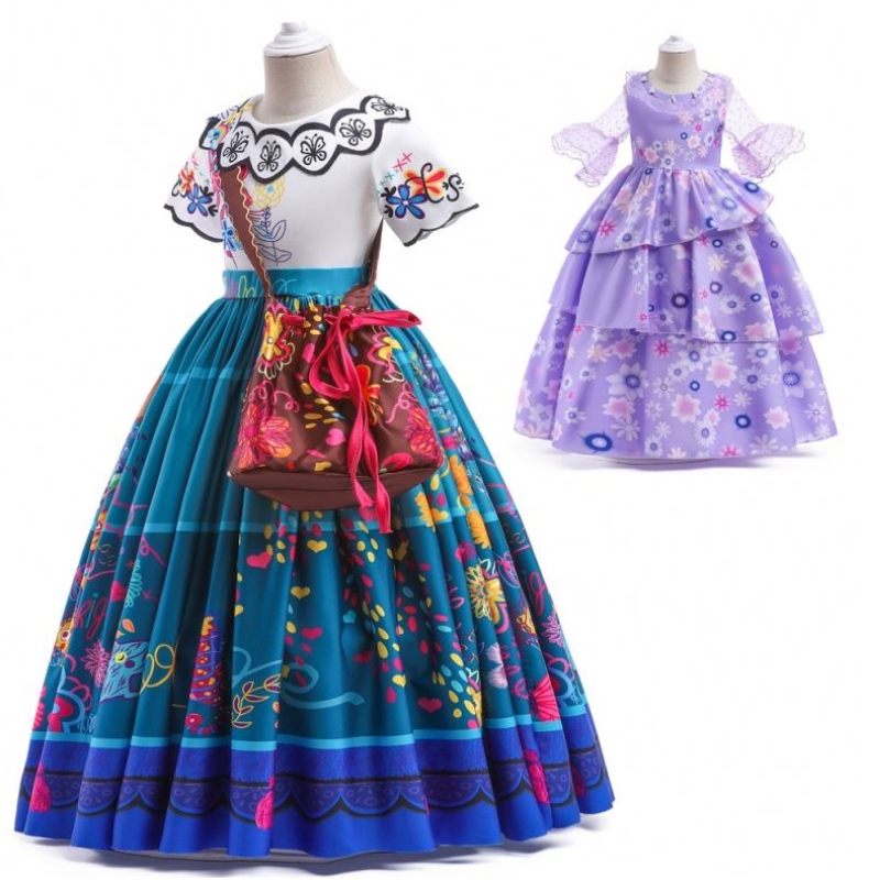 Baige Encanto Mirabel Isabella Purple Girl Šaty dlouhé rukávynové karneval dětské party cosplay kostým