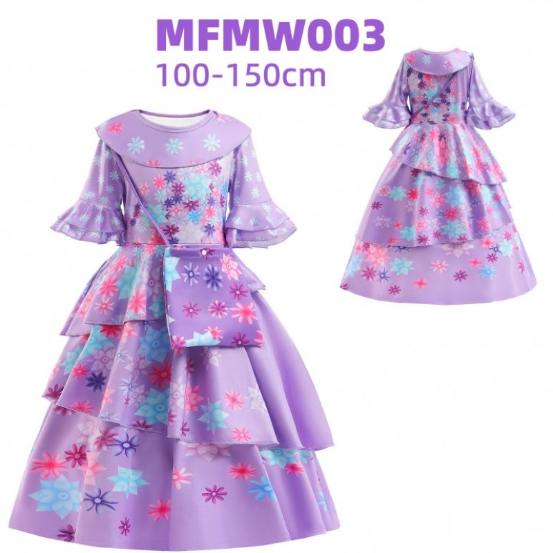 Baige Encanto Mirabel Isabella Purple Girl Šaty dlouhé rukávynové karneval dětské party cosplay kostým