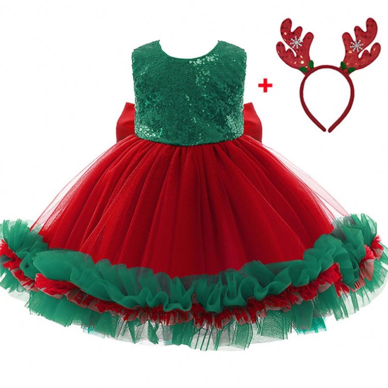 Baige Red Flicened Childs Christmas Bithinging Večerní šaty Big Bow Carnival Bow Vestidos D0683