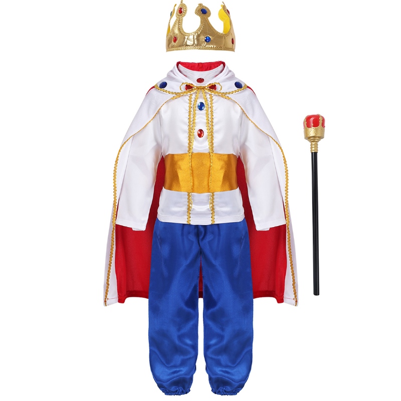 Králov princ kostýmy pro chlapce děti halloween cosplay oblékat se Cloak Crown Scepter Set Carnival Roleplay Party Outfit