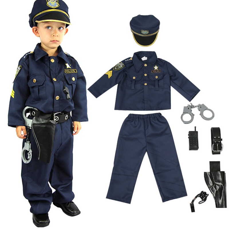 Kostým policejního důstojníka Deluxe a Role Play Kit Boys Halloween Carnival Party Performance Fancy Outp Up Uniform Outfit