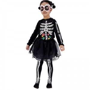 Dívky Halloween Skeleton Dress Party Performance Costys