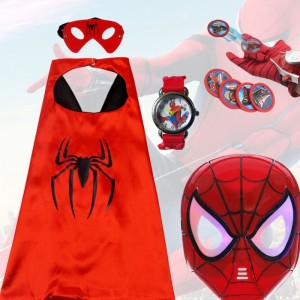 Spiderman Mask Halloween Děti Cape Cartoon Anime hračky Launcher Shield Watch Set