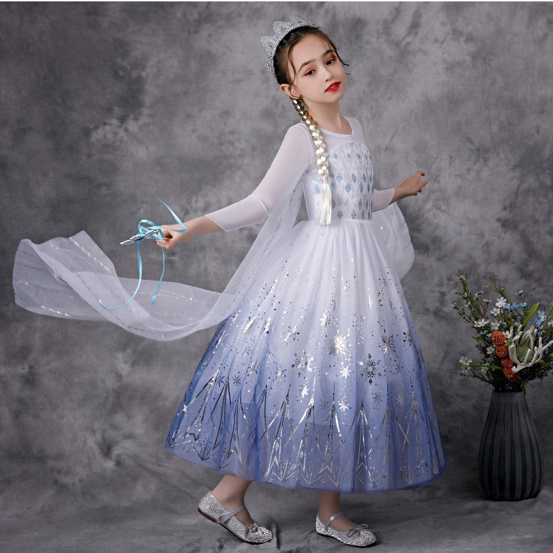 Děti oblékněte si ozdobnou princeznu kostým Role Hrajte Halloween Party Elsa šaty pro dívky Sněhující královna party šaty k57