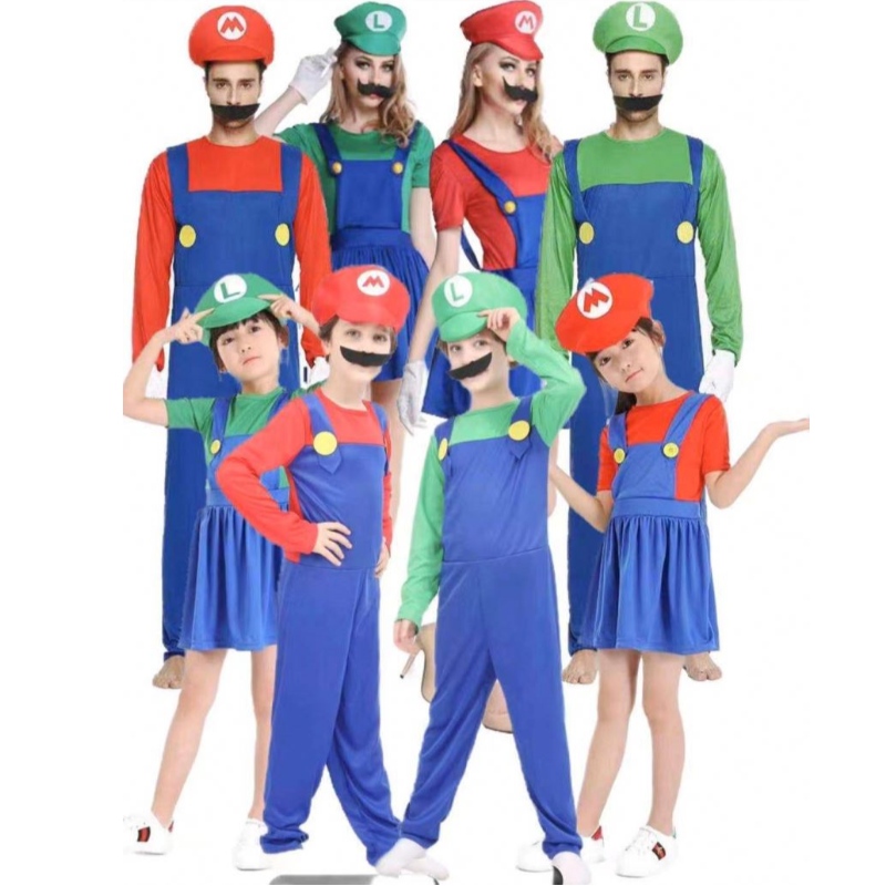 Super Mario oblečení Dospělé a děti Mario Family Bros Cosplay Cosplay Set Children Gift Halloween Party Mario&luigi oblečení