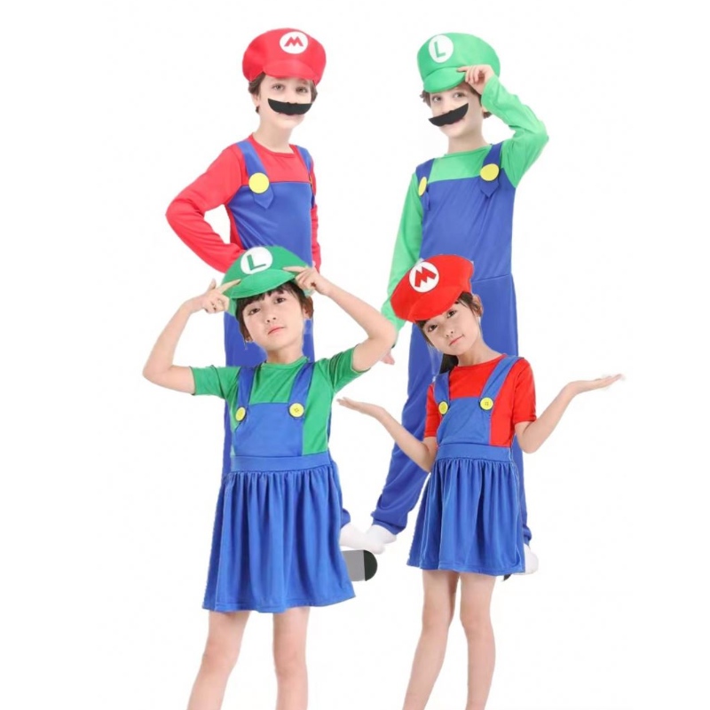 Super Mario oblečení Dospělé a děti Mario Family Bros Cosplay Cosplay Set Children Gift Halloween Party Mario&luigi oblečení