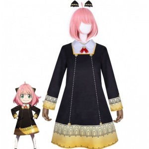 Ecowalson Anya Forger Cosplay Dress and Headwear Spy Family Costume Experiment 007 Anya \'s paruka Halloween Carnival Girl \\\\\'\'s Clothing