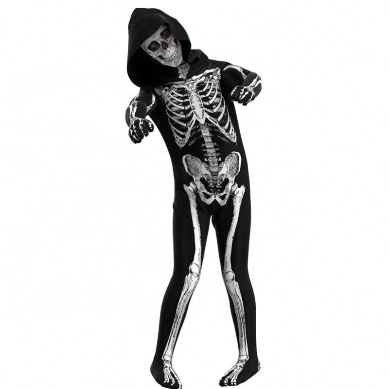 Velkoobchodní živý strašidelný Halloween cosplay rekvizity lidské lebky kostru kapuce kombinéza kostýmy pro děti