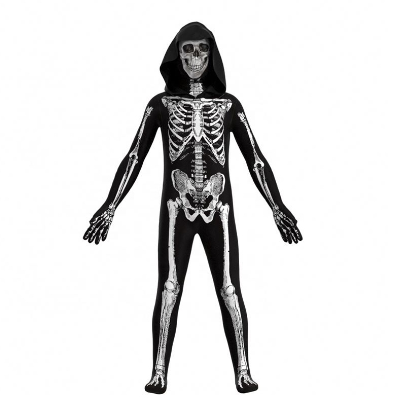 Velkoobchodní živý strašidelný Halloween cosplay rekvizity lidské lebky kostru kapuce kombinéza kostýmy pro děti