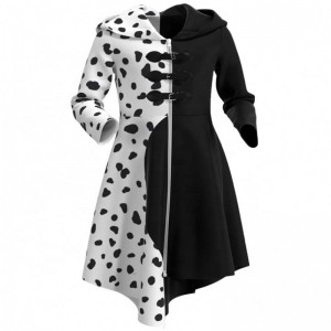 Deluxe oblékat sena doplnění ženské převleky deville koktejl Cosplay Party Black White Dalmatians Cruella Gown Coat pro Halloween