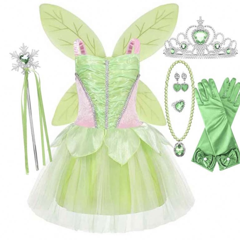 Halloween cosplay baby girls Party Christmas Green Flower Fairy Tinker Bell Outfit s motýlovými křídly sady HCTB-005