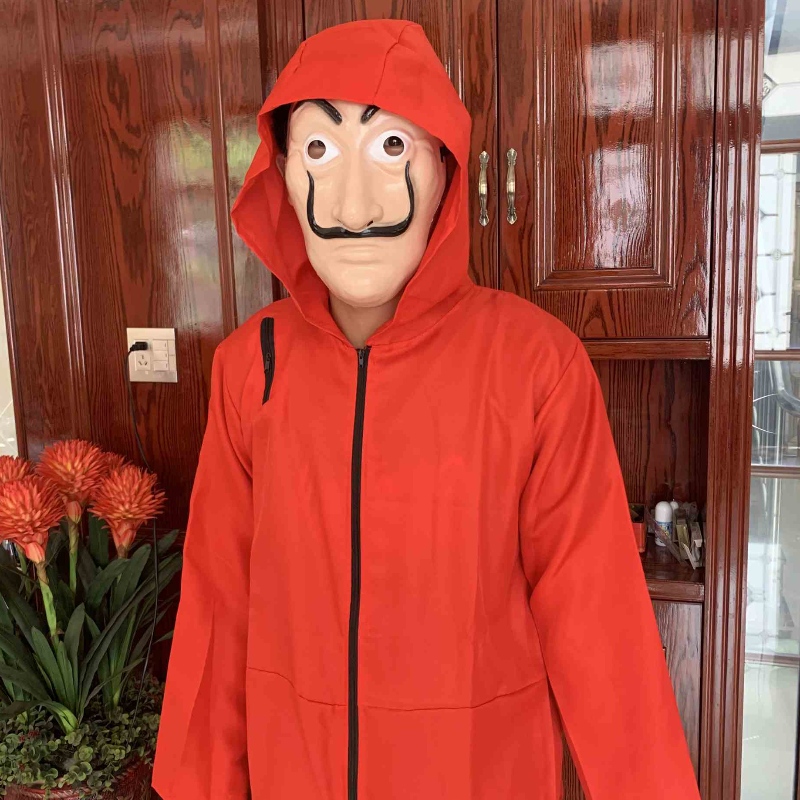 Levnější kostým Red Dali s maskou pokrytí kapucí s kapucína kombinézu Peníze Halloween cosplay kostým