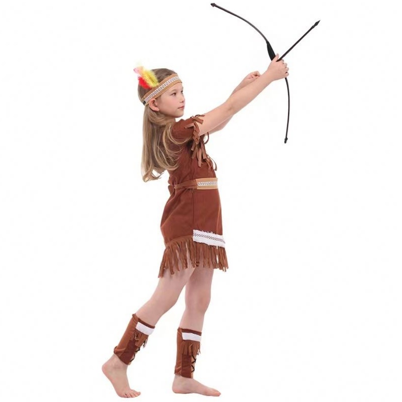 2022 Kids Indian Princess Huntress Children Brown Fringed Boy Girls Indian Costume