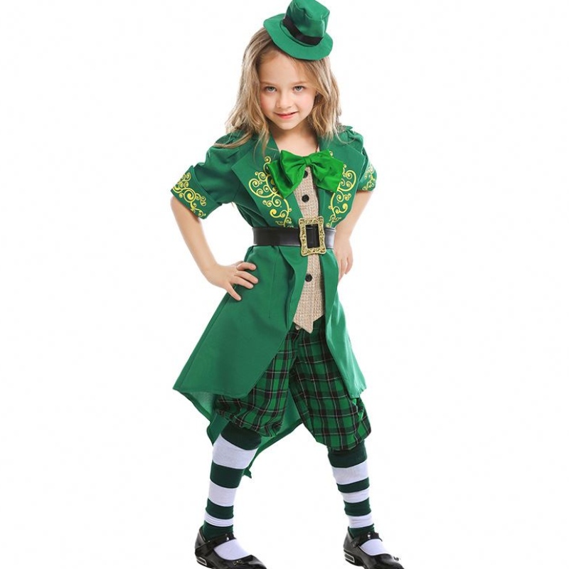 Děti Halloween Irish Elf Performance Uniform Outfit St. Patrick \\'s Day Girl Leprechaun kostým DGHC-089