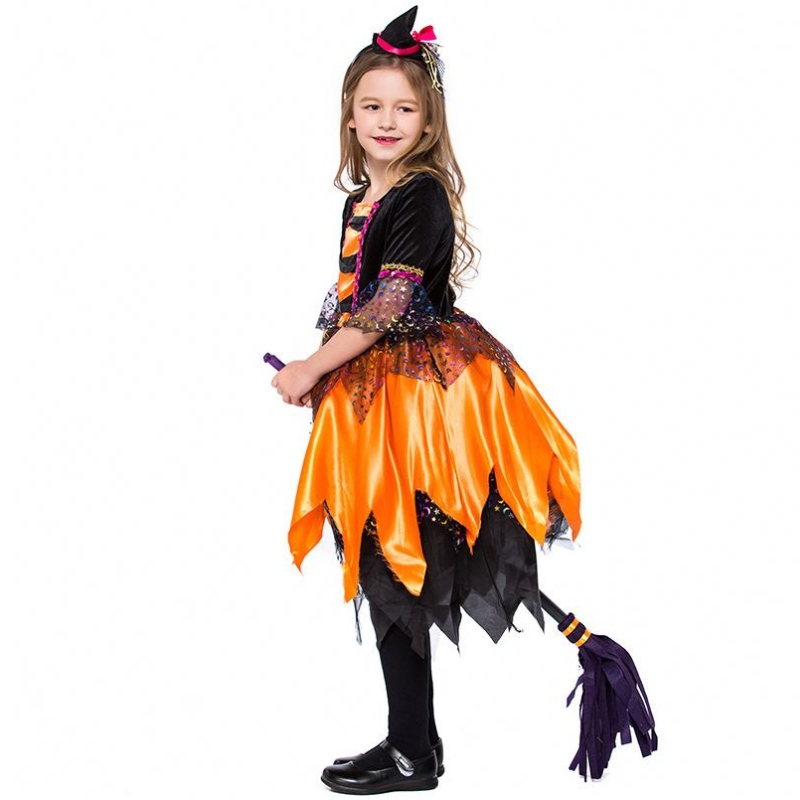 Halloween Fancy Party Dress Outfit Orange Kids Witch Clotch oblečení HCVM-018