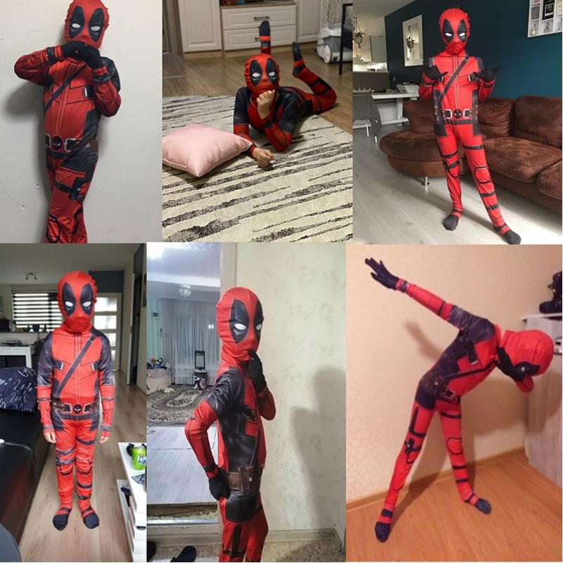 4-12Y chlapec Deadpoo Costom Kids Cosplay Mask Suit Jumpsuit Halloween Party Costume Carnival Show Spider Man Coverys