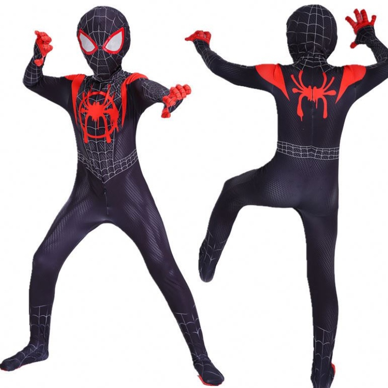 Filmová hra kostým rodičovské dítě Paralelní vesmír Black Spider Jumpsuit Anime Cosplay Spiderman Halloween kostým