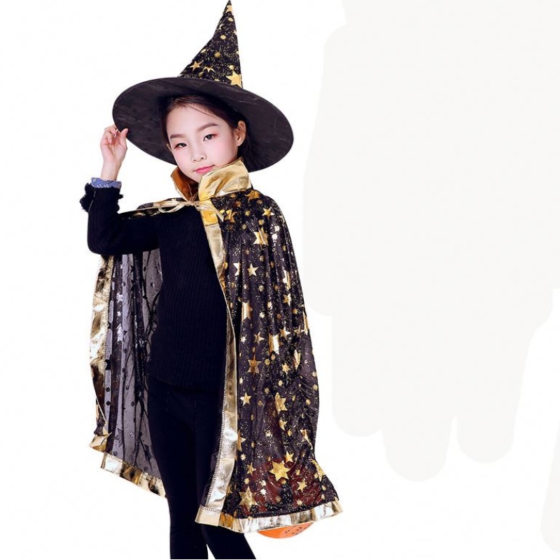 Děti halloweenské kostýmy hvězdné čarodějnice čarodějnice Cloak Cape Robe s poistovým kloboukem cosplay rekvizitynarozeninové párty Mardi Gras příslušenství