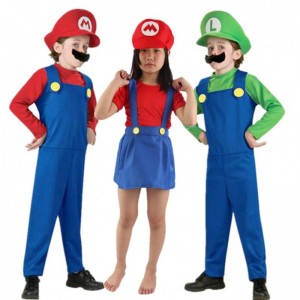 Dítě super mari bros cosplay kombinéza oblek chlapec dívka halloween anime fantasy romper luigi bratři šaty kostým
