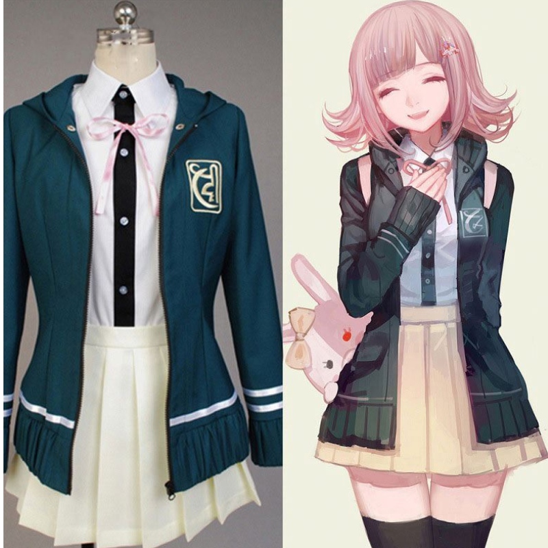 Studenti středních škol uniformní anime danganronpananami chiaki cosplay kostým s dlouhým rukávem krátká sukně loli sukně
