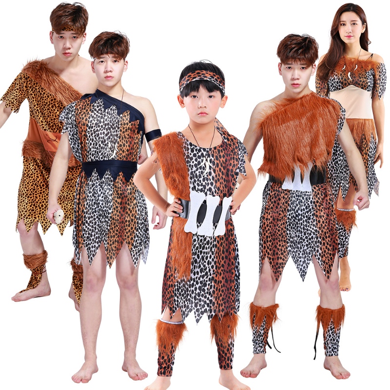 Hot Sale Adult Halloween cosplay African Primitive Wild Man Costume Children's Indian Savages Performance Costume