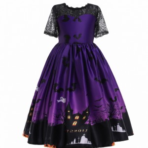 2022 Děti \\\\ Bat Ghost Cartoon Print Dress Halloween kostým pro děti
