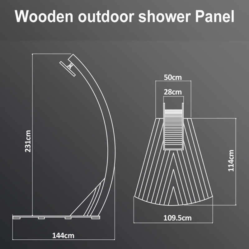venkovní sprchový panel CF5002, dřevěný venkovní sprchový panel, zahradní sprchový panel, volně stojící venkovní sprchový panel