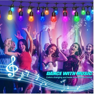 48ft barev měnící venkovní řetězová světla, 15 LED žárovky rozbíjející se šílenství, ip65 vodotěsná, rgbw blikající řetězec světla s RF vzdálenými, dekorativními světly pro terasu zahradu