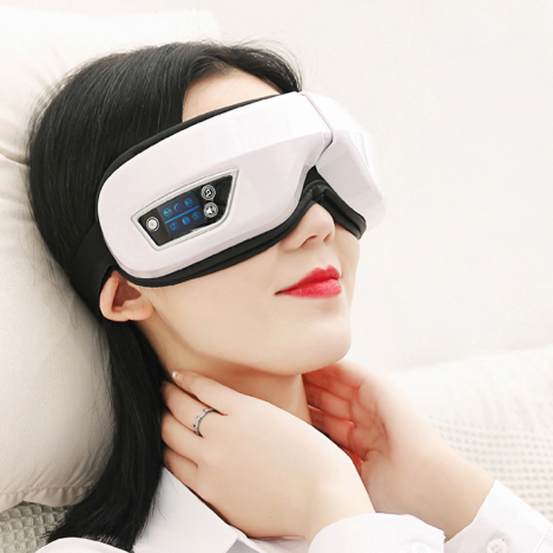 6D Elektrická vyhřívaný tlakový tlakna očí s teplem, vibrace Bluetooth Music Smart vyhřívaný oční masáž, adaptivní masáž chrámu pro oční relaxa