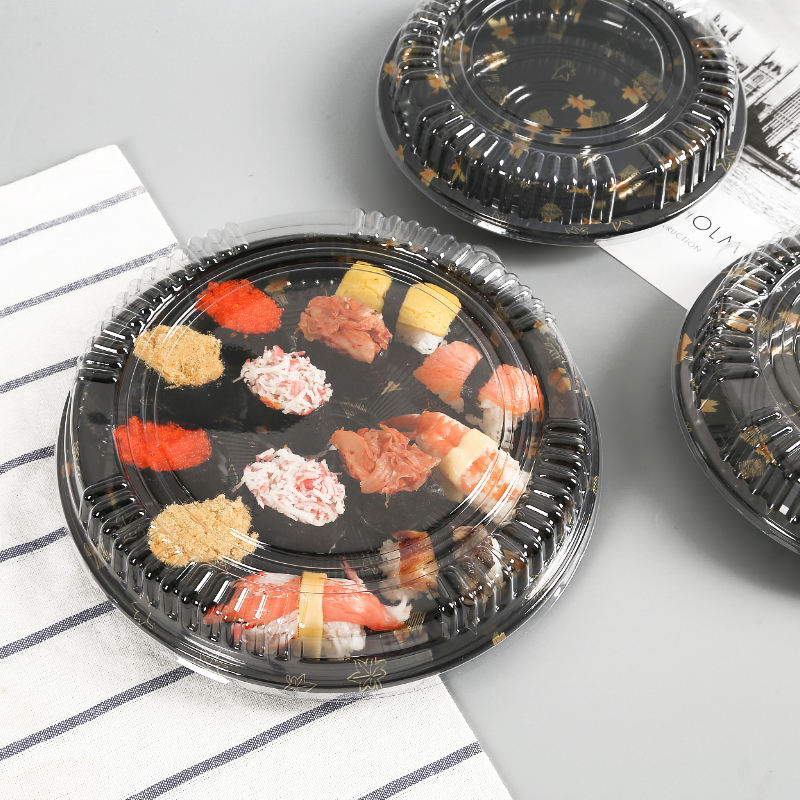 Přizpůsobte kulatý sushi Take Away Box, ekologicky přátelský recyklovatelný jednorázový sushi box s víkem